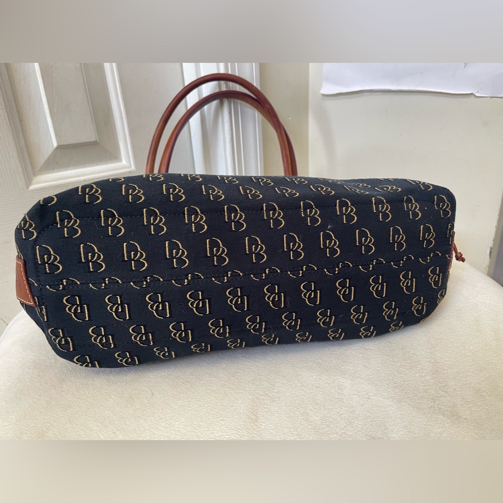 Dooney & Bourke Blue Monogram Tote with Brown Leather Trim - Picture 5 of 13